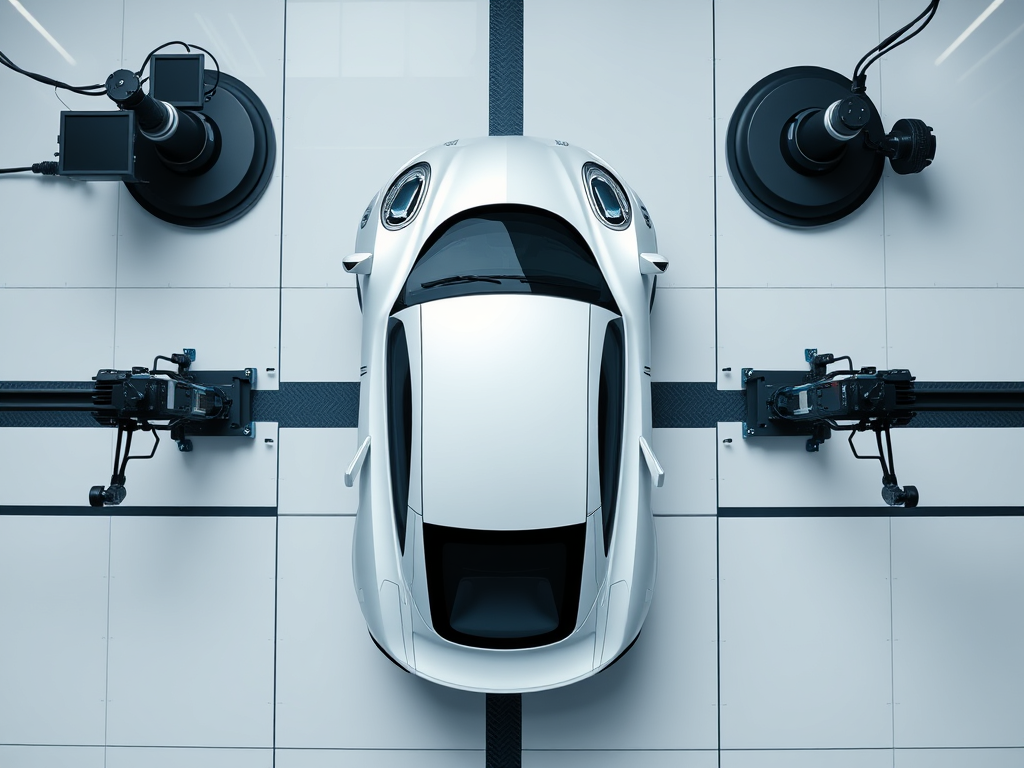 Top Down View Of A Sports Car On A Test Track